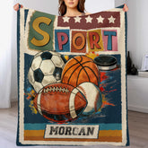 Custom Sports Ball Blanket – Personalized Vintage Sport Theme Throw – Gift for Boys & Athletes